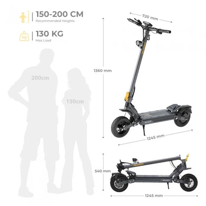 Ausom Gosoul 2 Hulajnoga elektryczna, silnik 1100 W, akumulator 13 Ah 48 V, prędkość 20 km/h, zasięg 70 km - Ciemnoszary