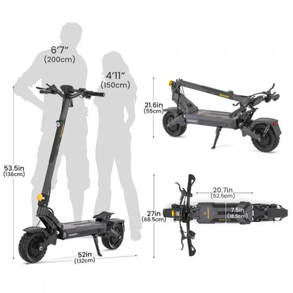 Składana hulajnoga elektryczna Ausom DT2 Pro, 2*1100W, 68km/h, bateria 52V 23,4Ah, wykorzystuje technologię podwozia lotniczego